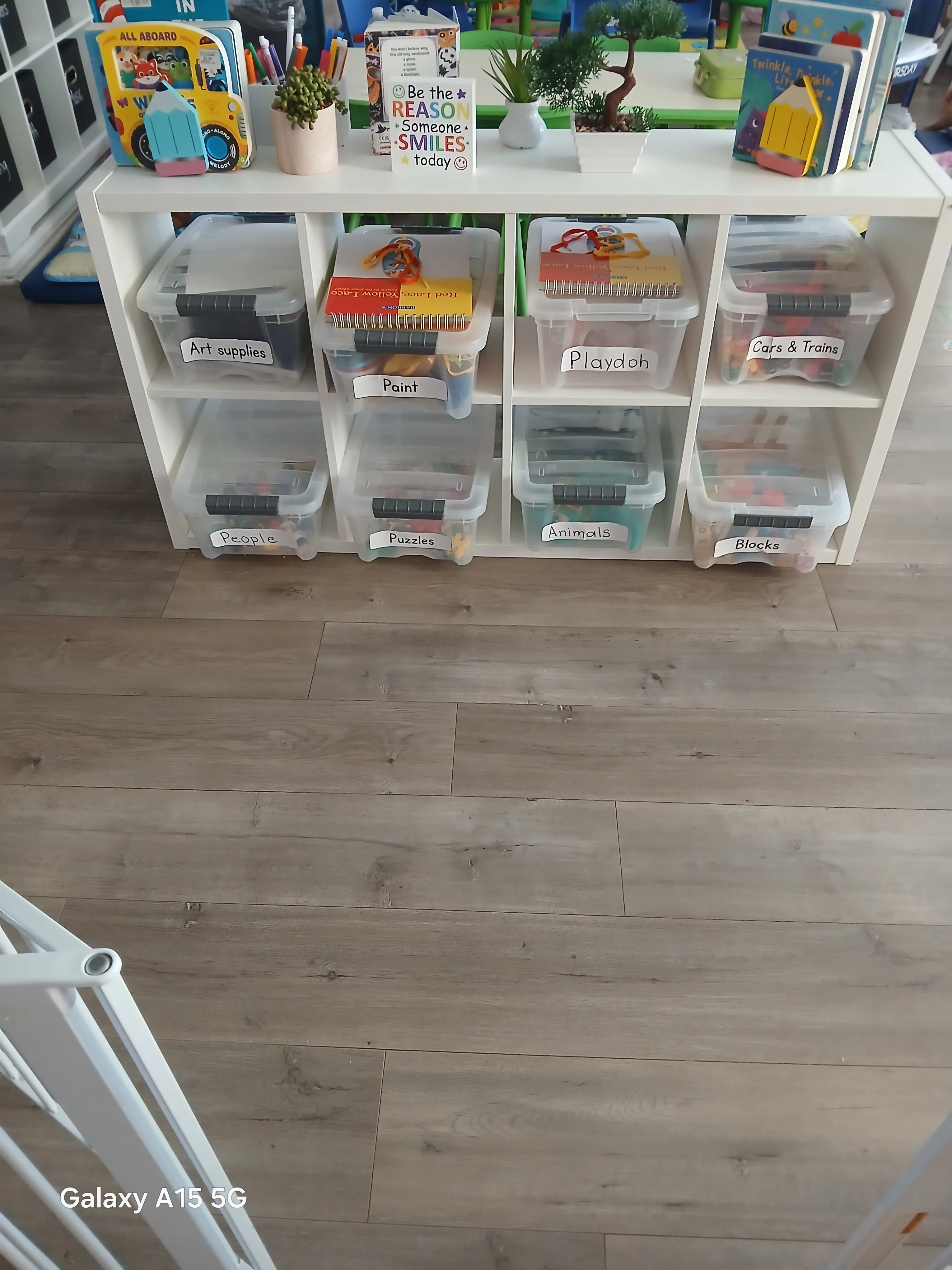 Organized classroom storage and learning materials